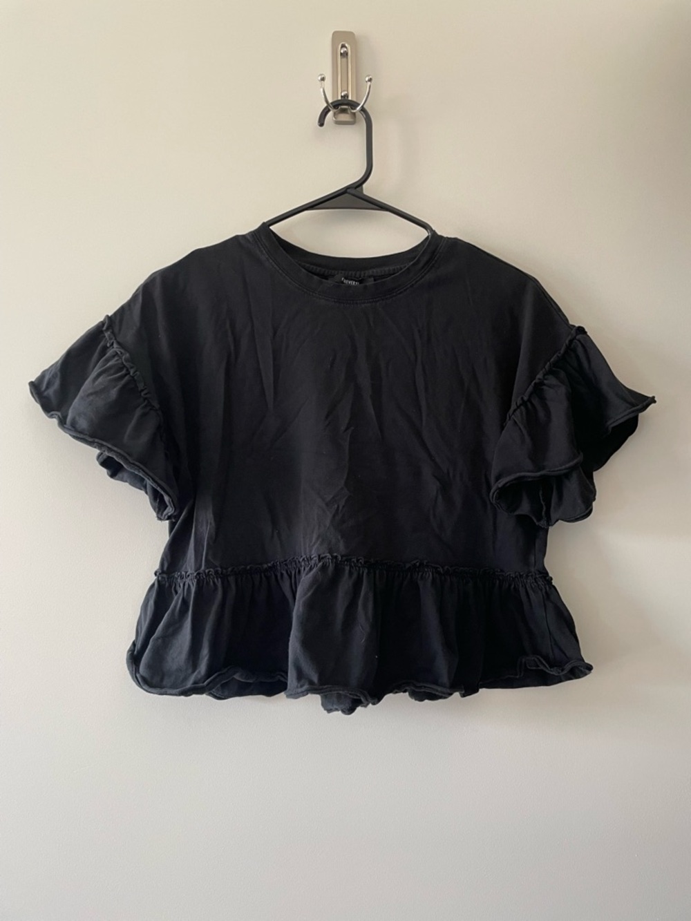 Forever 21 Black Ruffle Peplum Crop Top